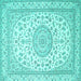 Square Machine Washable Medallion Turquoise Traditional Area Rugs, wshtr120turq