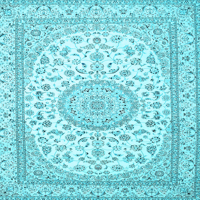 Square Machine Washable Medallion Light Blue Traditional Rug, wshtr120lblu