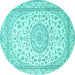 Round Machine Washable Medallion Turquoise Traditional Area Rugs, wshtr120turq