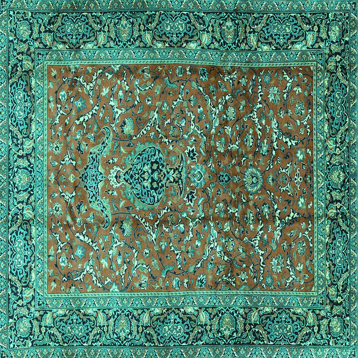 Square Machine Washable Persian Turquoise Traditional Area Rugs, wshtr1210turq
