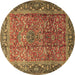 Round Machine Washable Persian Brown Traditional Rug, wshtr1210brn