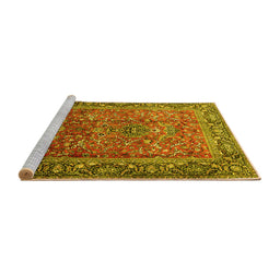 Sideview of Machine Washable Persian Yellow Traditional Rug, wshtr1210yw