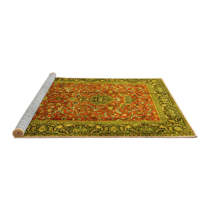 Sideview of Machine Washable Persian Yellow Traditional Rug, wshtr1210yw