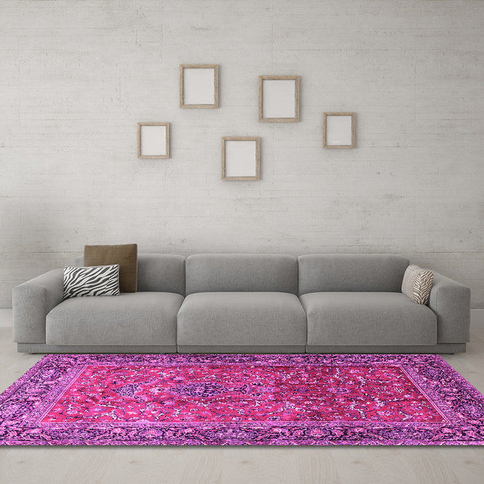 Machine Washable Persian Pink Traditional Rug in a Living Room, wshtr1210pnk