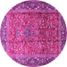 Round Machine Washable Persian Pink Traditional Rug, wshtr1210pnk