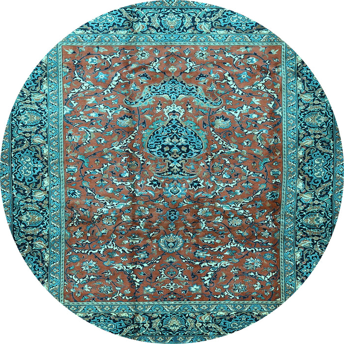 Round Machine Washable Persian Light Blue Traditional Rug, wshtr1210lblu