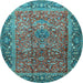 Round Machine Washable Persian Light Blue Traditional Rug, wshtr1210lblu