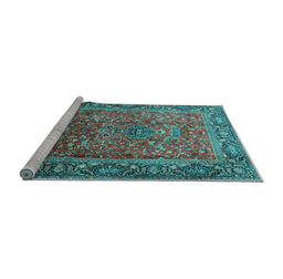 Sideview of Machine Washable Persian Light Blue Traditional Rug, wshtr1210lblu