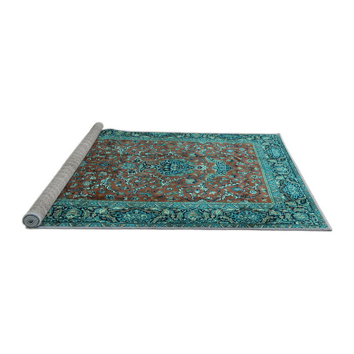 Sideview of Machine Washable Persian Light Blue Traditional Rug, wshtr1210lblu