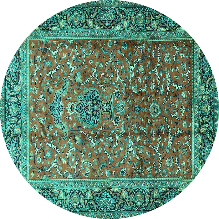 Round Machine Washable Persian Turquoise Traditional Area Rugs, wshtr1210turq