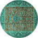 Round Machine Washable Persian Turquoise Traditional Area Rugs, wshtr1210turq