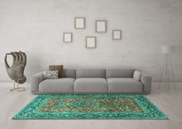Machine Washable Persian Turquoise Traditional Area Rugs in a Living Room,, wshtr1210turq