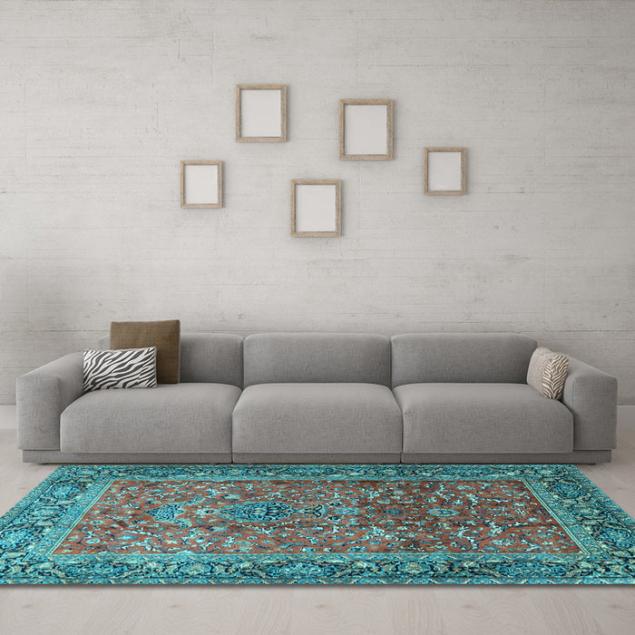 Machine Washable Persian Light Blue Traditional Rug in a Living Room, wshtr1210lblu