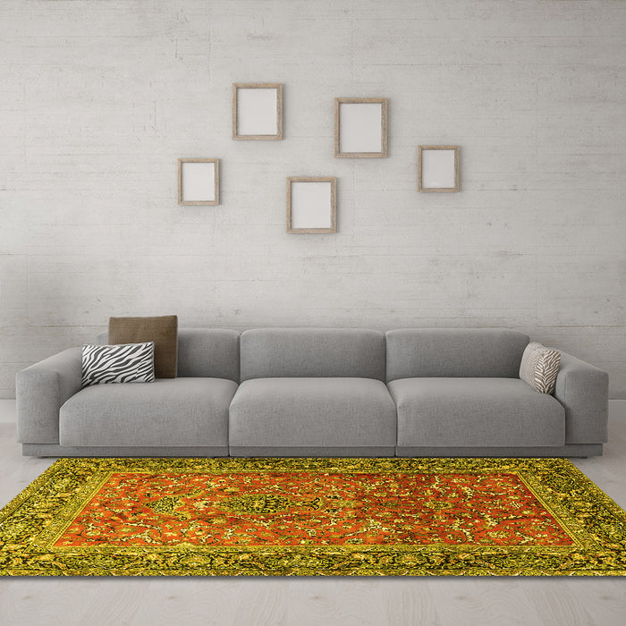 Machine Washable Persian Yellow Traditional Rug in a Living Room, wshtr1210yw