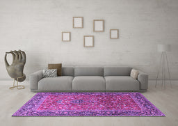 Machine Washable Persian Purple Traditional Area Rugs in a Living Room, wshtr1210pur