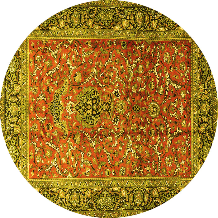 Round Machine Washable Persian Yellow Traditional Rug, wshtr1210yw