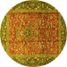 Round Machine Washable Persian Yellow Traditional Rug, wshtr1210yw