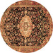 Round Medallion Brown Traditional Rug, tr1211brn