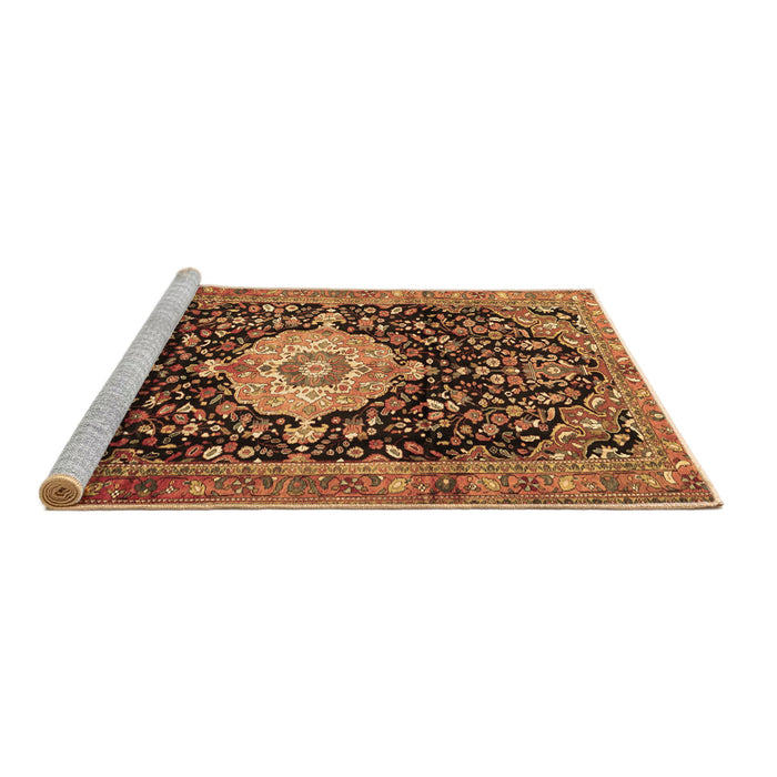 Sideview of Machine Washable Medallion Brown Traditional Rug, wshtr1211brn