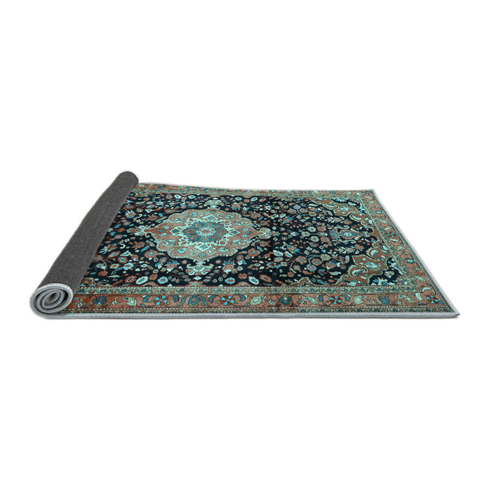 Sideview of Medallion Light Blue Traditional Rug, tr1211lblu