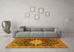 Machine Washable Medallion Yellow Traditional Rug in a Living Room, wshtr1211yw