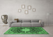 Machine Washable Medallion Emerald Green Traditional Area Rugs in a Living Room,, wshtr1211emgrn