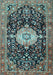 Machine Washable Medallion Light Blue Traditional Rug, wshtr1211lblu