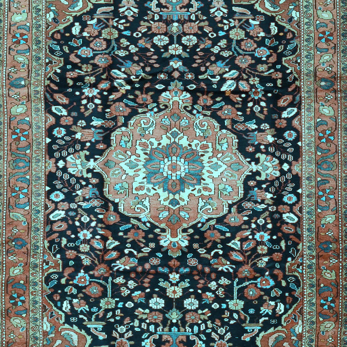 Machine Washable Medallion Light Blue Traditional Rug, wshtr1211lblu