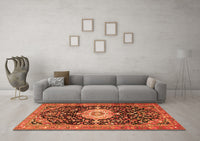 Machine Washable Medallion Orange Traditional Rug, wshtr1211org