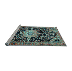 Sideview of Machine Washable Medallion Light Blue Traditional Rug, wshtr1211lblu