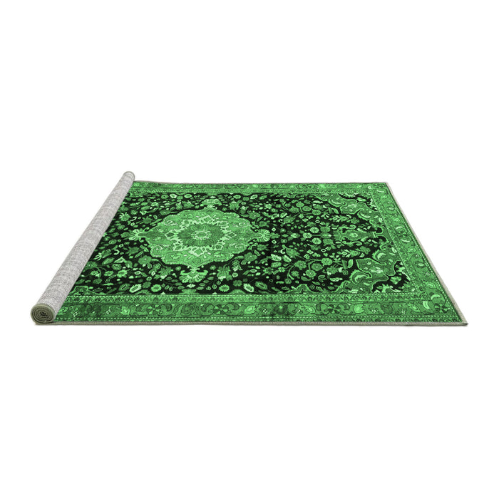 Sideview of Machine Washable Medallion Emerald Green Traditional Area Rugs, wshtr1211emgrn