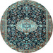 Round Medallion Light Blue Traditional Rug, tr1211lblu