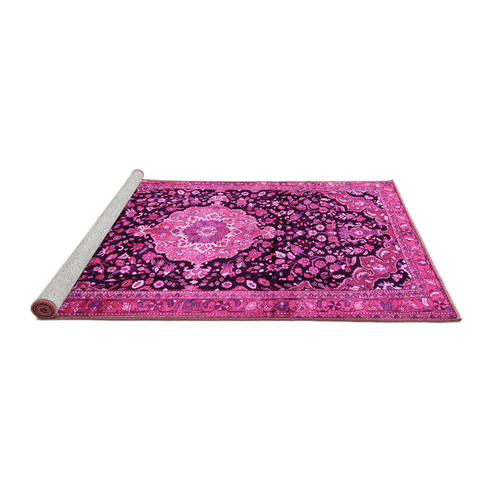Sideview of Machine Washable Medallion Pink Traditional Rug, wshtr1211pnk