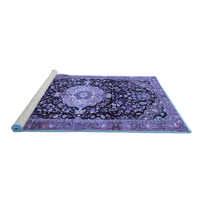 Sideview of Machine Washable Medallion Blue Traditional Rug, wshtr1211blu