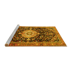 Sideview of Machine Washable Medallion Yellow Traditional Rug, wshtr1211yw