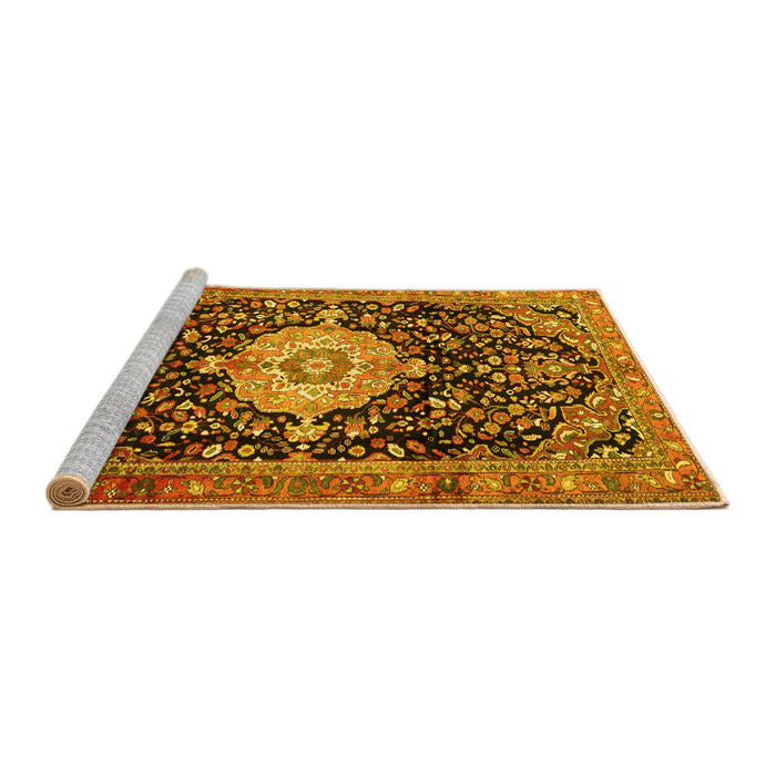 Sideview of Machine Washable Medallion Yellow Traditional Rug, wshtr1211yw