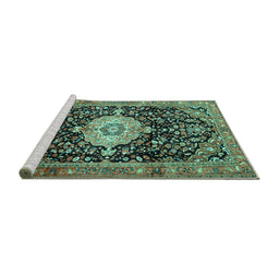 Sideview of Machine Washable Medallion Turquoise Traditional Area Rugs, wshtr1211turq