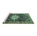 Sideview of Machine Washable Medallion Turquoise Traditional Area Rugs, wshtr1211turq