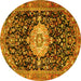 Round Machine Washable Medallion Yellow Traditional Rug, wshtr1211yw