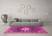 Machine Washable Medallion Pink Traditional Rug in a Living Room, wshtr1211pnk