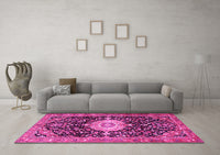 Machine Washable Medallion Pink Traditional Rug, wshtr1211pnk