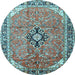 Round Medallion Light Blue Traditional Rug, tr1212lblu