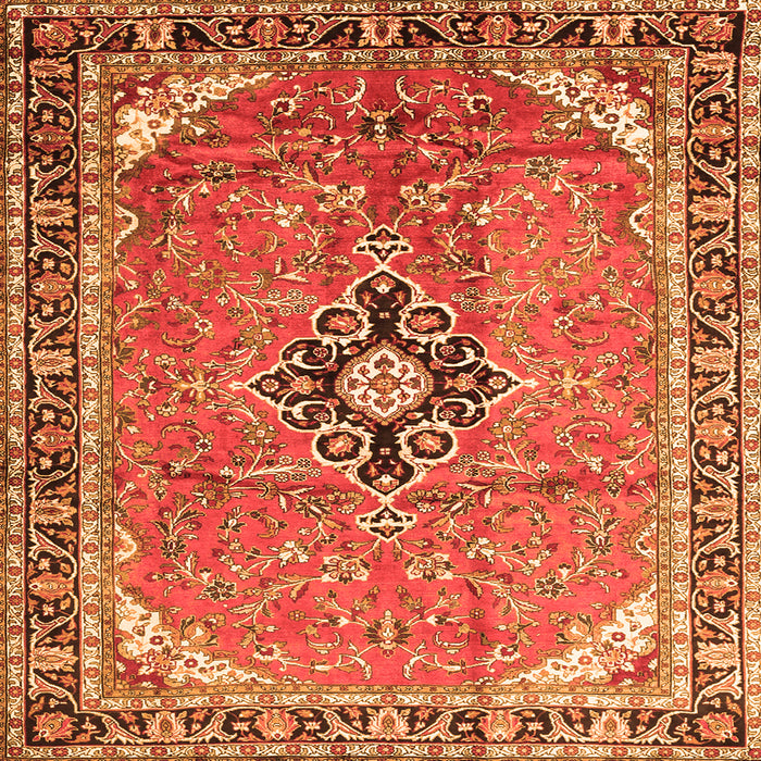 Round Machine Washable Medallion Orange Traditional Area Rugs, wshtr1212org