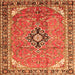 Round Machine Washable Medallion Orange Traditional Area Rugs, wshtr1212org