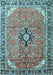 Machine Washable Medallion Light Blue Traditional Rug, wshtr1212lblu