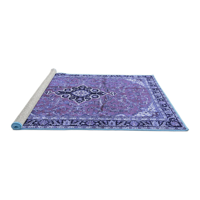 Sideview of Machine Washable Medallion Blue Traditional Rug, wshtr1212blu