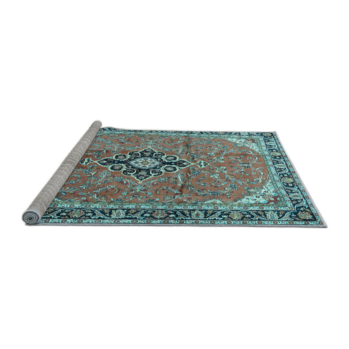 Sideview of Machine Washable Medallion Light Blue Traditional Rug, wshtr1212lblu
