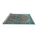 Sideview of Machine Washable Medallion Light Blue Traditional Rug, wshtr1212lblu