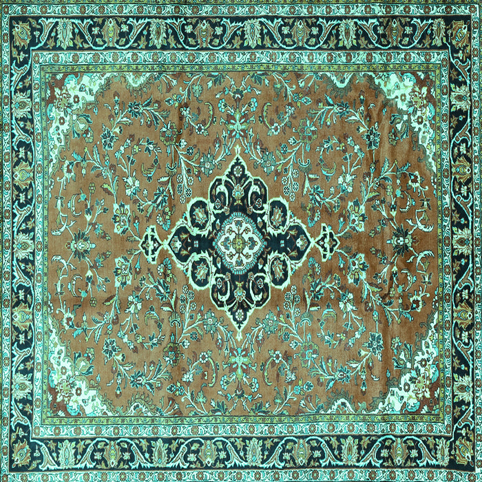 Square Medallion Turquoise Traditional Rug, tr1212turq