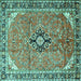 Square Medallion Turquoise Traditional Rug, tr1212turq